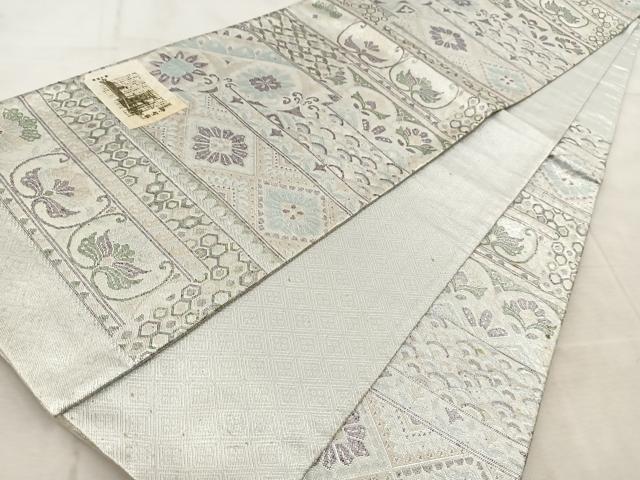 平和屋着物◎佐賀錦　六通柄袋帯　横段花文　金銀糸　正絹　逸品　BAAU9955yc