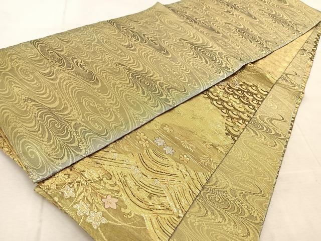 平和屋着物◎佐賀錦　両面　六通柄袋帯　吉祥秋草文　金糸　正絹　逸品　BAAU9964yc