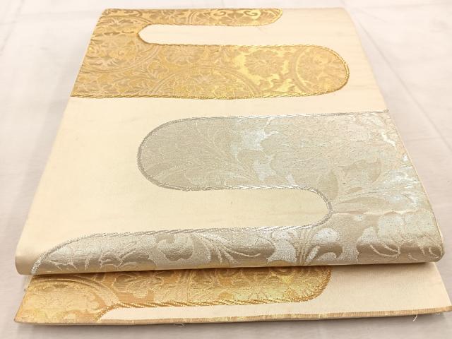 平和屋着物◎六通柄袋帯　エ霞花文　金銀糸　正絹　逸品　BAAU9970yc