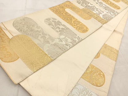 平和屋着物◎六通柄袋帯　エ霞花文　金銀糸　正絹　逸品　BAAU9970yc