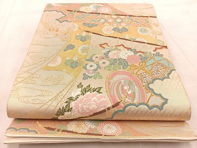 平和屋着物◎六通柄袋帯　唐織　几帳花鳥文　九百錦　金糸　正絹　逸品　BAAU9971yc