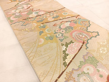平和屋着物◎六通柄袋帯　唐織　几帳花鳥文　九百錦　金糸　正絹　逸品　BAAU9971yc