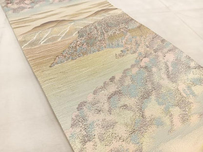 平和屋着物◎六通柄袋帯　十和田湖　金銀糸　正絹　逸品　BAAU9987yc