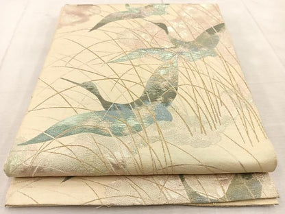 平和屋着物◎西陣　六通柄　本袋帯　飛鶴風景文　金銀糸　正絹　逸品　BAAU9990yc