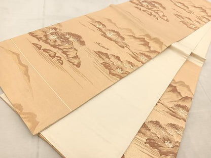 平和屋着物◎六通柄袋帯　渡船人物風景文　金糸　正絹　逸品　BAAU9992yc