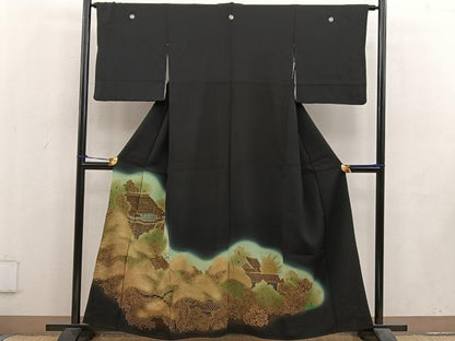 平和屋着物■豪華黒留袖　風景文　暈し染め　金彩　正絹　逸品　BAAV0002mz