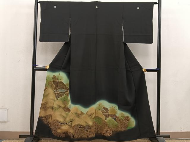 平和屋着物■豪華黒留袖　風景文　暈し染め　金彩　正絹　逸品　BAAV0002mz