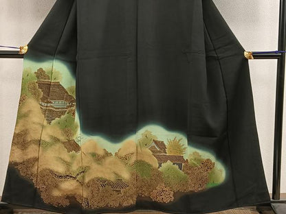 平和屋着物■豪華黒留袖　風景文　暈し染め　金彩　正絹　逸品　BAAV0002mz