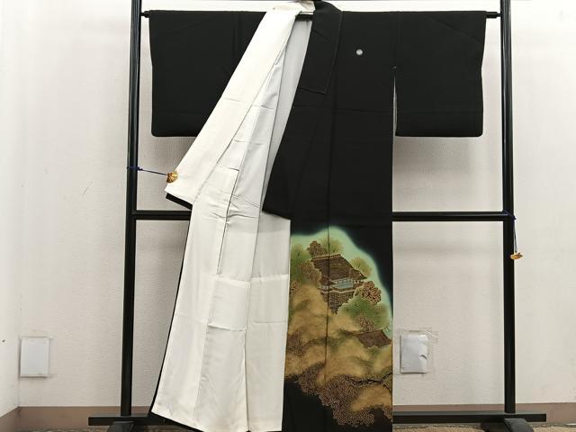 平和屋着物■豪華黒留袖　風景文　暈し染め　金彩　正絹　逸品　BAAV0002mz