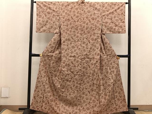 平和屋着物■上質な紬　吉祥花文　正絹　逸品　BAAV0108mz