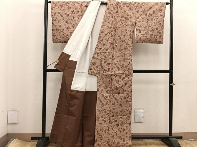 平和屋着物■上質な紬　吉祥花文　正絹　逸品　BAAV0108mz