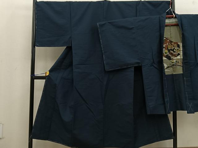 平和屋着物●男性 紬 アンサンブル 幾何学文様 正絹 逸品 未使用 BAAV0309mz