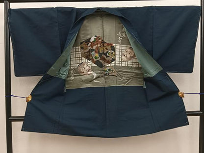 平和屋着物●男性 紬 アンサンブル 幾何学文様 正絹 逸品 未使用 BAAV0309mz