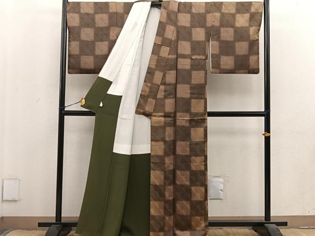 平和屋着物●上質な小紋　市松文様　正絹　逸品　BAAV0486mz