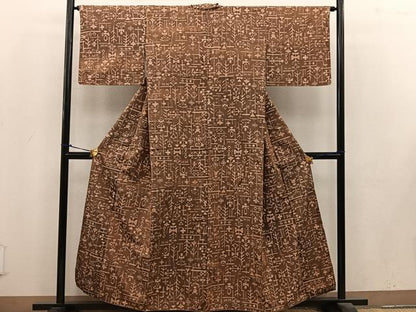 平和屋着物■上質な紬 幾何学文様 正絹 逸品 BAAV0804mz