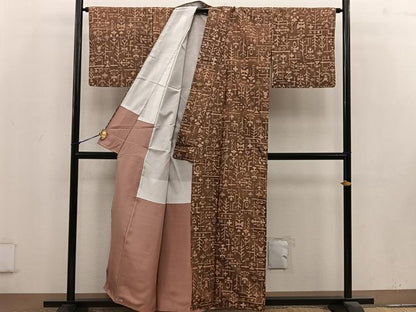平和屋着物■上質な紬 幾何学文様 正絹 逸品 BAAV0804mz