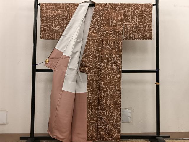 平和屋着物■上質な紬 幾何学文様 正絹 逸品 BAAV0804mz