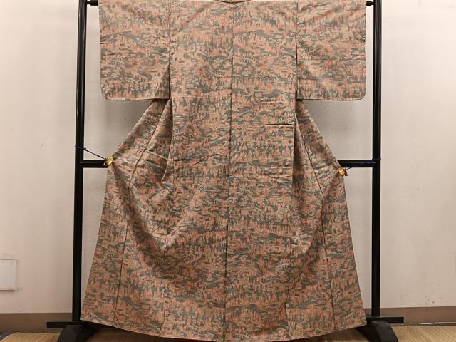平和屋着物■上質な紬　樹林風景文　正絹　逸品　BAAV0909mz