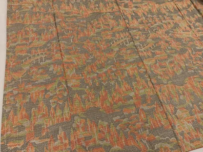 平和屋着物■上質な紬　樹林風景文　正絹　逸品　BAAV0909mz