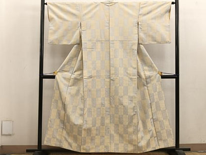平和屋着物■上質な紬　市松文様　正絹　逸品　BAAV0932mz