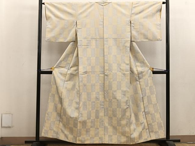 平和屋着物■上質な紬　市松文様　正絹　逸品　BAAV0932mz