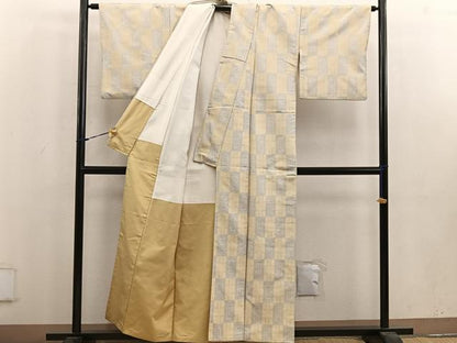 平和屋着物■上質な紬　市松文様　正絹　逸品　BAAV0932mz