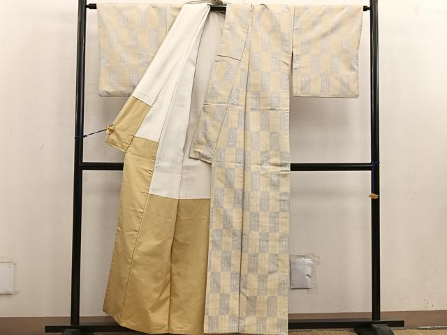 平和屋着物■上質な紬　市松文様　正絹　逸品　BAAV0932mz