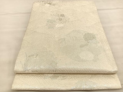 平和屋着物●岩井半四郎 歌舞伎役者 日本舞踊家 六通柄袋帯 立波花丸文 銀糸 正絹 逸品 BAAV1451hv