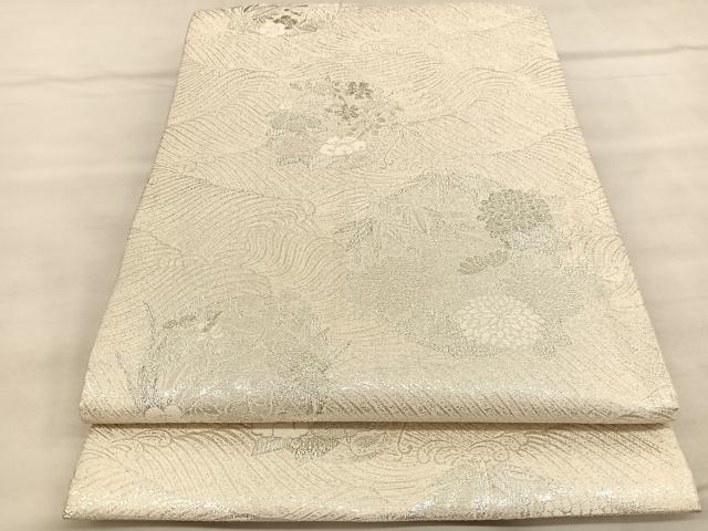 平和屋着物●岩井半四郎 歌舞伎役者 日本舞踊家 六通柄袋帯 立波花丸文 銀糸 正絹 逸品 BAAV1451hv