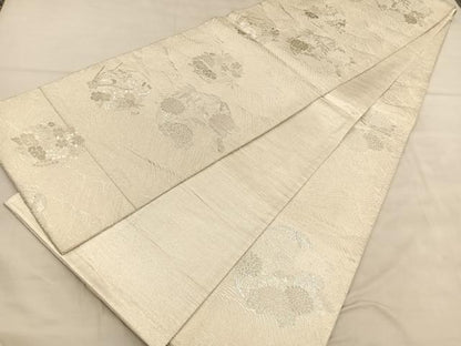 平和屋着物●岩井半四郎 歌舞伎役者 日本舞踊家 六通柄袋帯 立波花丸文 銀糸 正絹 逸品 BAAV1451hv