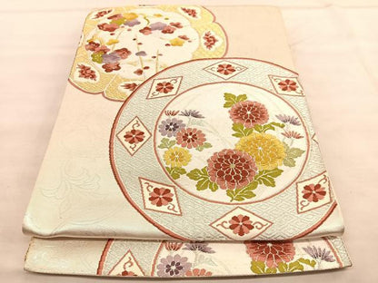 平和屋着物◎六通柄袋帯　唐織　花絵皿文　金銀糸　正絹　逸品　BAAV1504hv