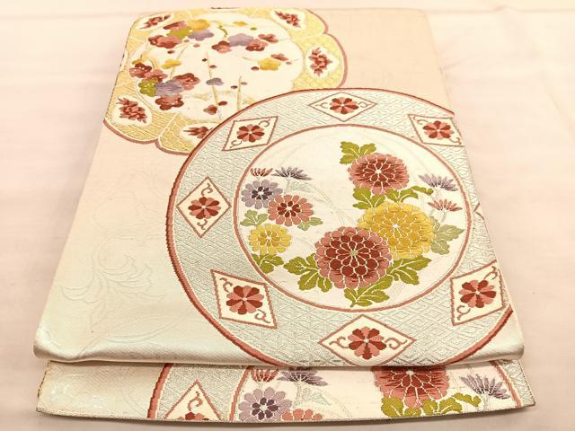 平和屋着物◎六通柄袋帯　唐織　花絵皿文　金銀糸　正絹　逸品　BAAV1504hv
