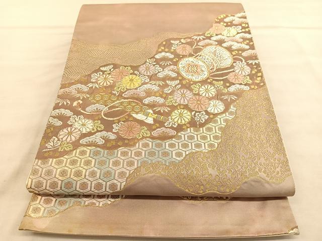 平和屋着物◎六通柄袋帯　唐織　立波楽器花文　金銀糸　正絹　逸品　BAAV1505hv