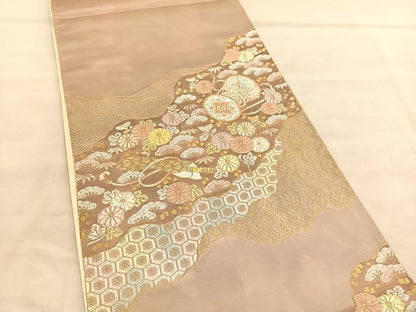平和屋着物◎六通柄袋帯　唐織　立波楽器花文　金銀糸　正絹　逸品　BAAV1505hv