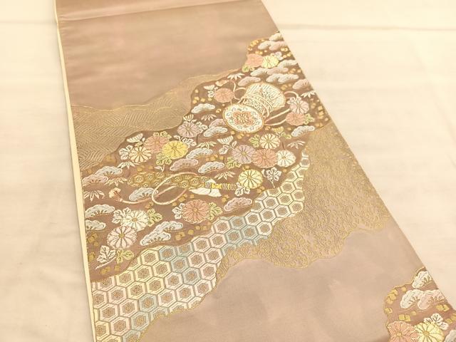 平和屋着物◎六通柄袋帯　唐織　立波楽器花文　金銀糸　正絹　逸品　BAAV1505hv