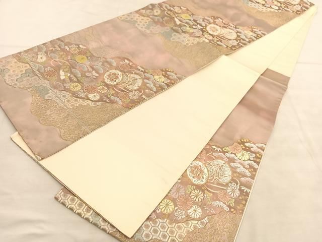 平和屋着物◎六通柄袋帯　唐織　立波楽器花文　金銀糸　正絹　逸品　BAAV1505hv