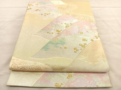 平和屋着物◎六通柄袋帯 重ね山流水花文 金銀糸 正絹 逸品 BAAV1506hv