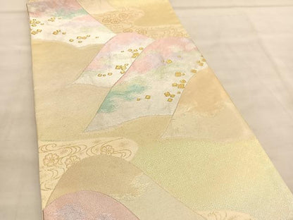 平和屋着物◎六通柄袋帯 重ね山流水花文 金銀糸 正絹 逸品 BAAV1506hv