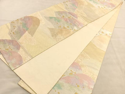 平和屋着物◎六通柄袋帯 重ね山流水花文 金銀糸 正絹 逸品 BAAV1506hv