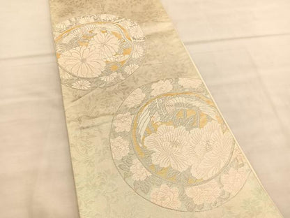 平和屋着物◎六通柄袋帯 唐織 鳳凰花丸文 銀糸 正絹 逸品 BAAV1508hv