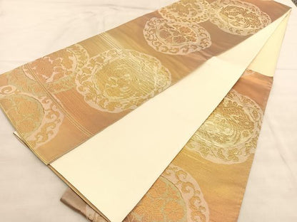 平和屋着物◎六通柄袋帯 花喰い鳳凰 金糸 正絹 逸品 BAAV1512hv