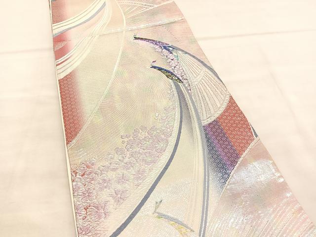 平和屋着物◎六通柄袋帯　花鳥文　金銀糸　正絹　逸品　BAAV1518hv