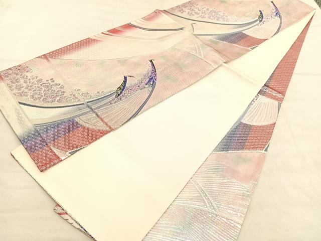 平和屋着物◎六通柄袋帯　花鳥文　金銀糸　正絹　逸品　BAAV1518hv