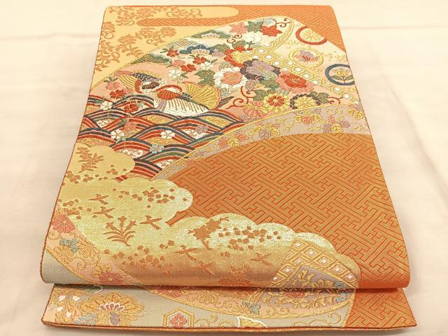 平和屋着物◎九百佐賀錦　六通柄袋帯　能衣桃山祭典　金銀糸　正絹　逸品　BAAV1523hv