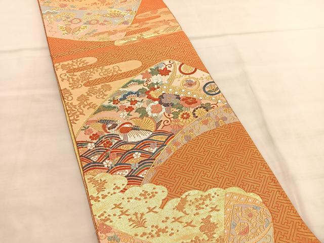 平和屋着物◎九百佐賀錦　六通柄袋帯　能衣桃山祭典　金銀糸　正絹　逸品　BAAV1523hv