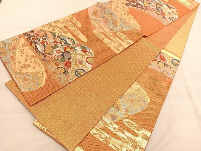 平和屋着物◎九百佐賀錦　六通柄袋帯　能衣桃山祭典　金銀糸　正絹　逸品　BAAV1523hv