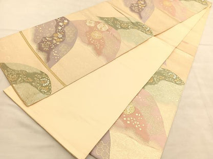 平和屋着物◎六通柄袋帯 唐織 歌仙 遠山有職花鳥文 金糸 正絹 逸品 BAAV1527hv
