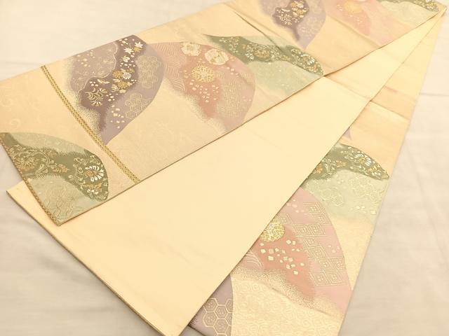平和屋着物◎六通柄袋帯 唐織 歌仙 遠山有職花鳥文 金糸 正絹 逸品 BAAV1527hv