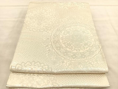 平和屋着物◎西陣 六通柄袋帯 正倉院花文 銀糸 証紙付き 正絹 逸品 BAAV1529hv