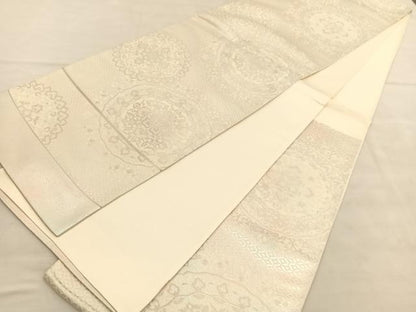 平和屋着物◎西陣 六通柄袋帯 正倉院花文 銀糸 証紙付き 正絹 逸品 BAAV1529hv